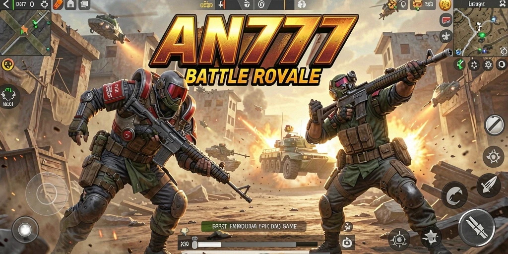 Tangkapan layar AN777 menampilkan aksi pertempuran Battle Royale yang seru.
