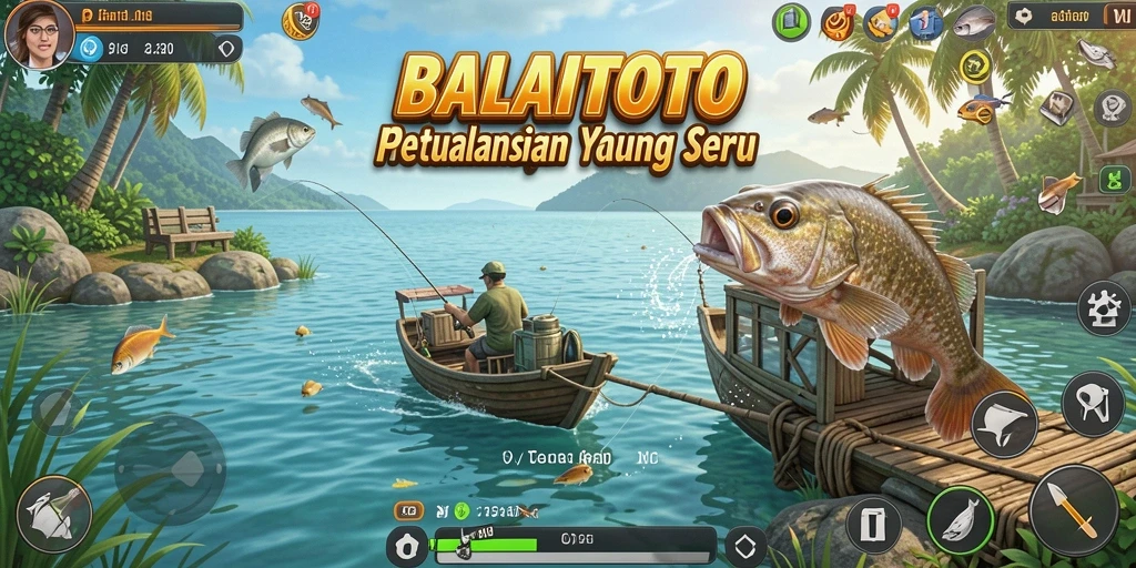 Tangkapan layar gameplay BALAITOTO menunjukkan momen seru memancing yang menegangkan.