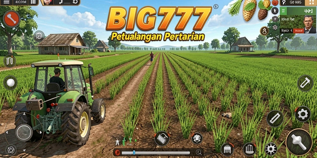 Screenshot gameplay BIG777 menampilkan pertanian yang indah dan aktivitas bercocok tanam.