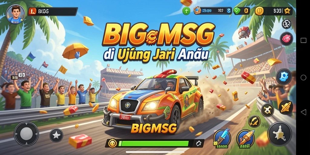 Screenshot gameplay BIGMSG menampilkan balapan mendebarkan di berbagai trek.