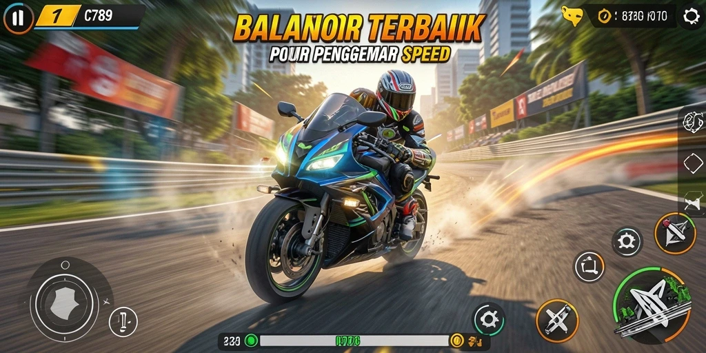 Tampilan gameplay C789 yang mendebarkan dalam balapan motor.