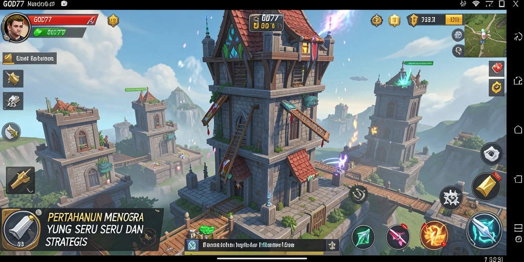 Tampilan menegangkan dengan menara dan musuh dalam gameplay Tower Defense.