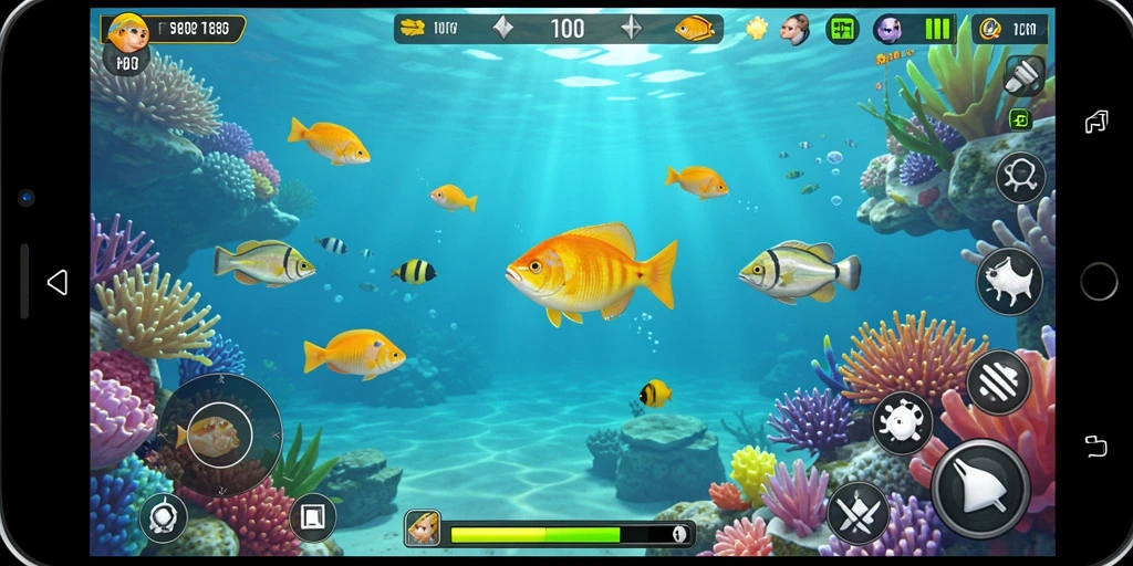 Tampilan gameplay HO3 yang penuh warna dan seru saat menembak ikan.