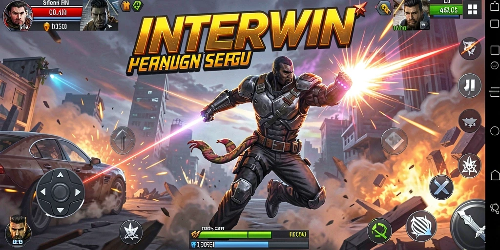 Tampilan aksi seru dari INTERWIN dengan efek visual menakjubkan.