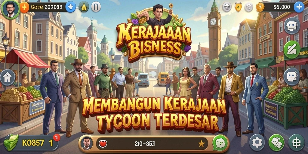 Screenshot permainan KO857 yang menampilkan strategi manajemen bisnis.