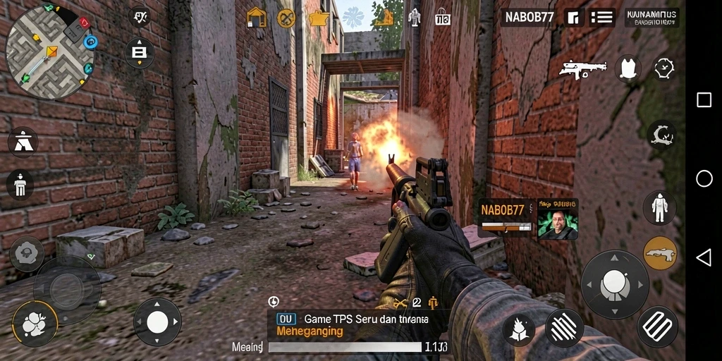 Screenshot utama NABOB77 menampilkan aksi gameplay TPS yang seru.