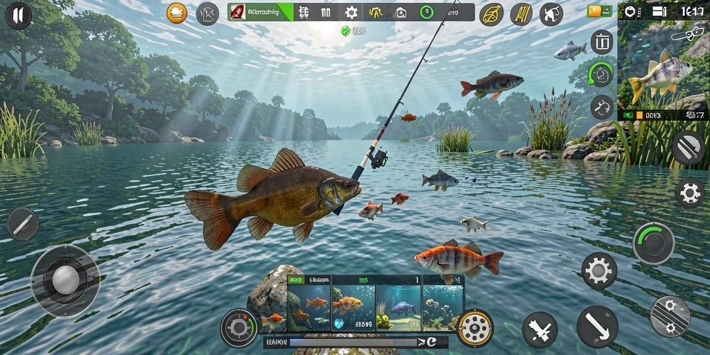 Gameplay RK77 menampilkan aksi memancing yang mendebarkan dan realistis.