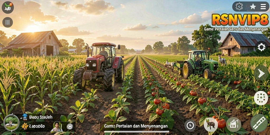 Tangkapan layar gameplay RSNVIP8 yang menampilkan aktivitas bertani yang seru.