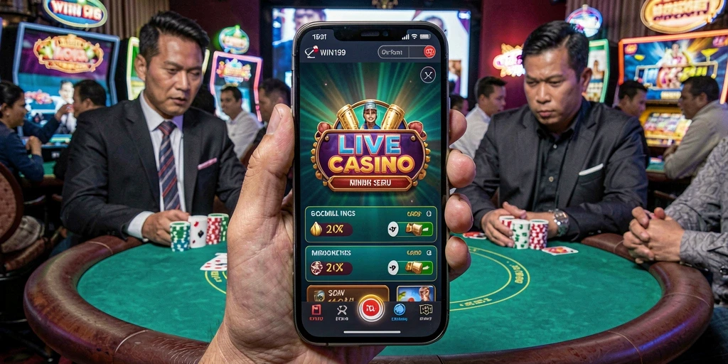 Screenshot gameplay Live Casino dari WIN199 yang menampilkan dealer langsung.