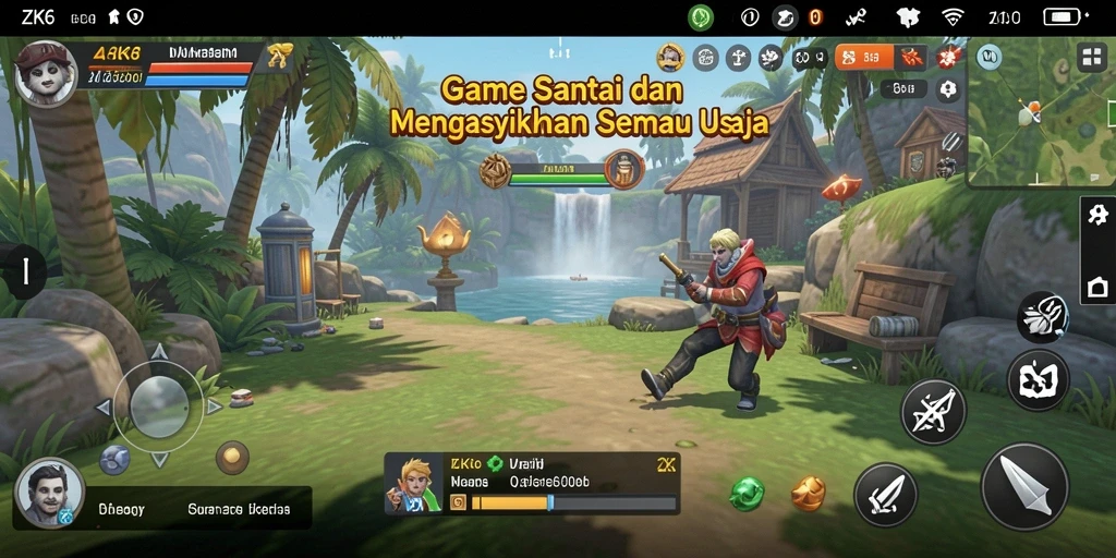 Tampilan gameplay ZK6 yang menghibur dan penuh warna.