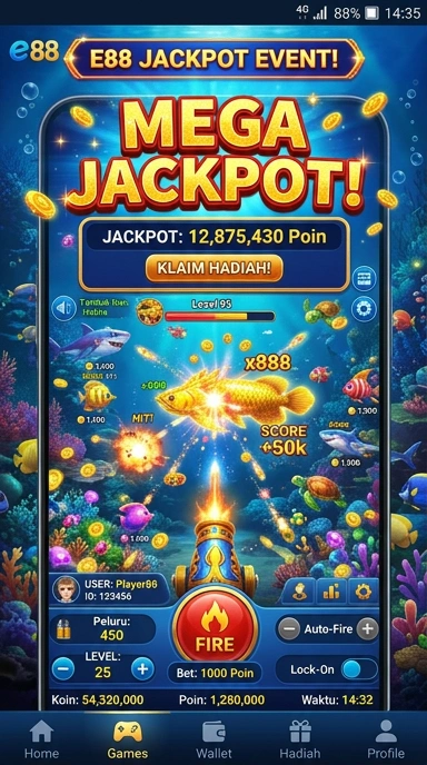 Tampilan utama aplikasi e88 yang sederhana dan intuitif.